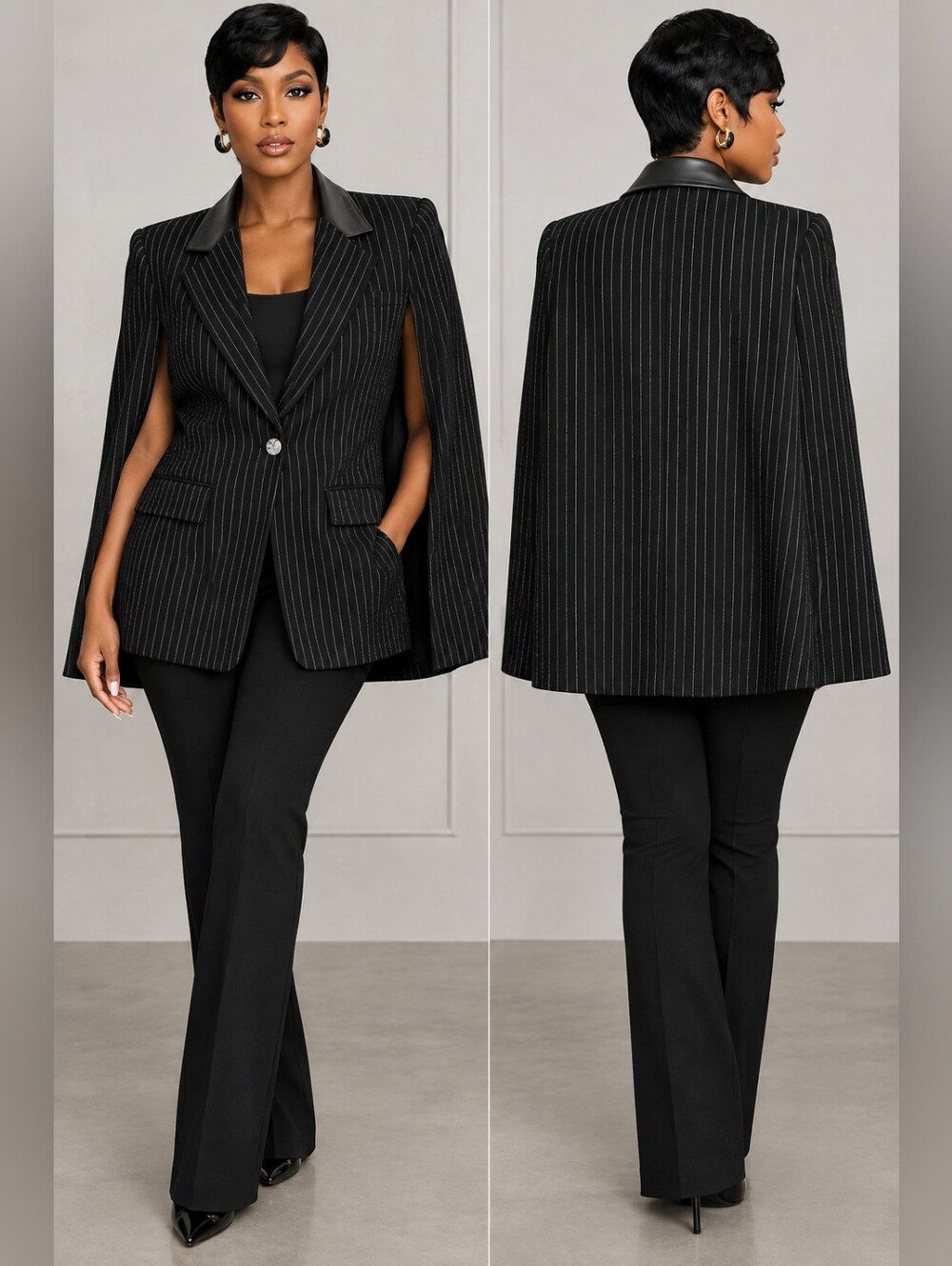 Dkny Black Pinstripe Cape-Style Blazer Size M (NWOT)